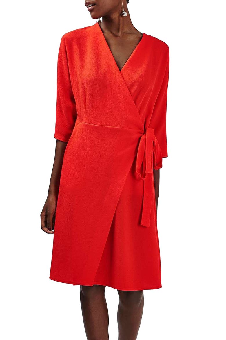 Dolman Sleeve Wrap Midi Dress, Main, color, RED