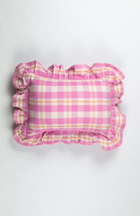Handwoven Classic Gingham Ruffle Cotton Throw Pillow