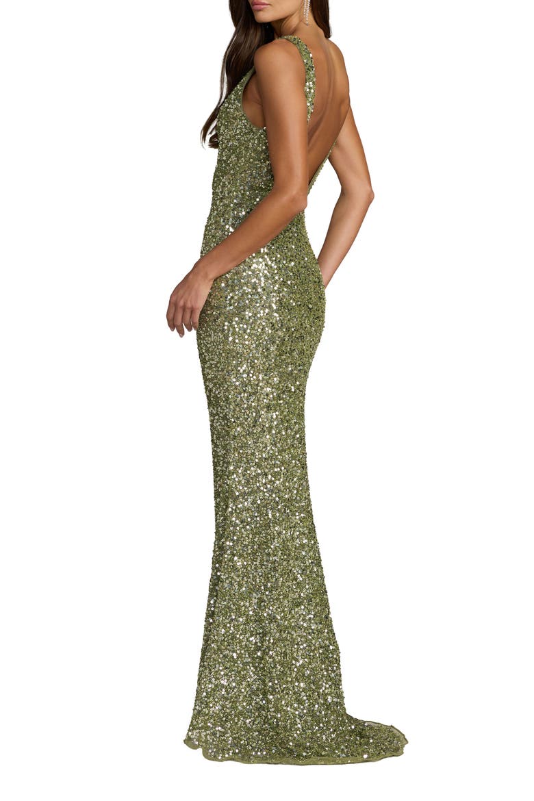 High Neck Sequin Column Gown with Open Back, Alternate, color, Sage