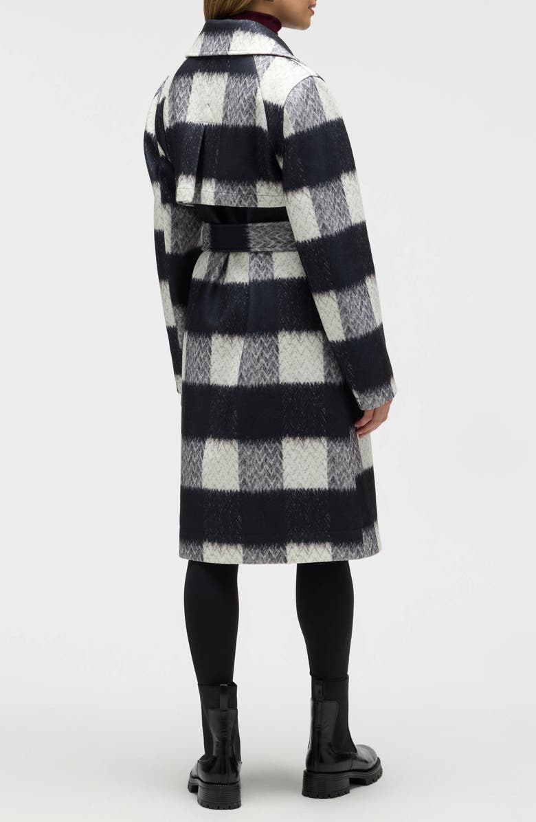 NVLT Buffalo Plaid Belted Double Breasted Coat, Alternate, color, Black/ White