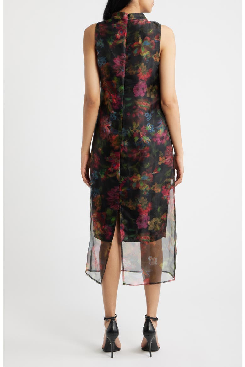 Floral Print Organza Overlay Midi Dress, Alternate, color, BLCK MULTI