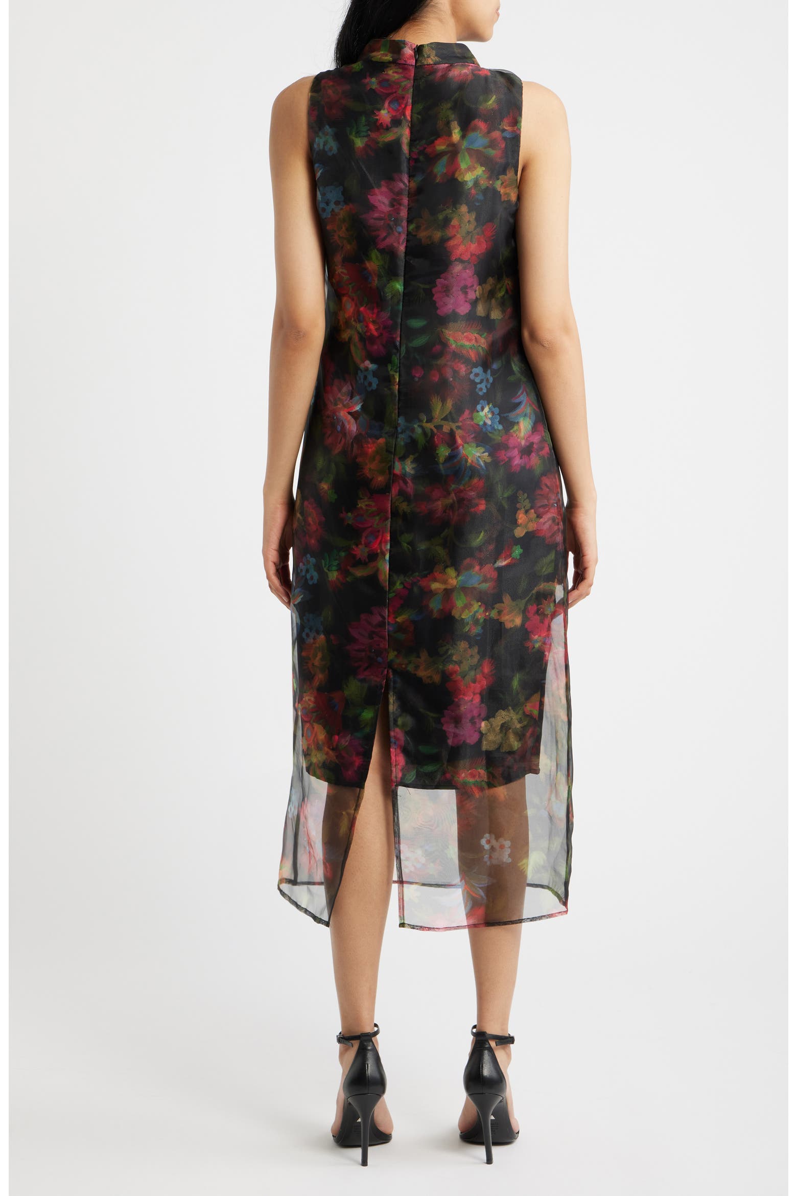 Vince Camuto Floral Print Organza Overlay Midi Dress (Women) | Nordstrom