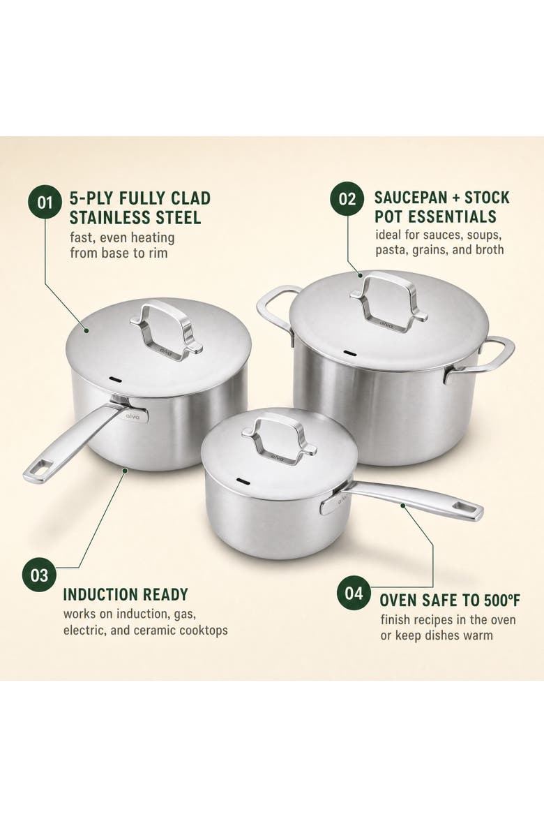 Maestro 3-Piece Full Clad Stainless Steel Saucepan & Stock Pot Set, Alternate, color, Silver