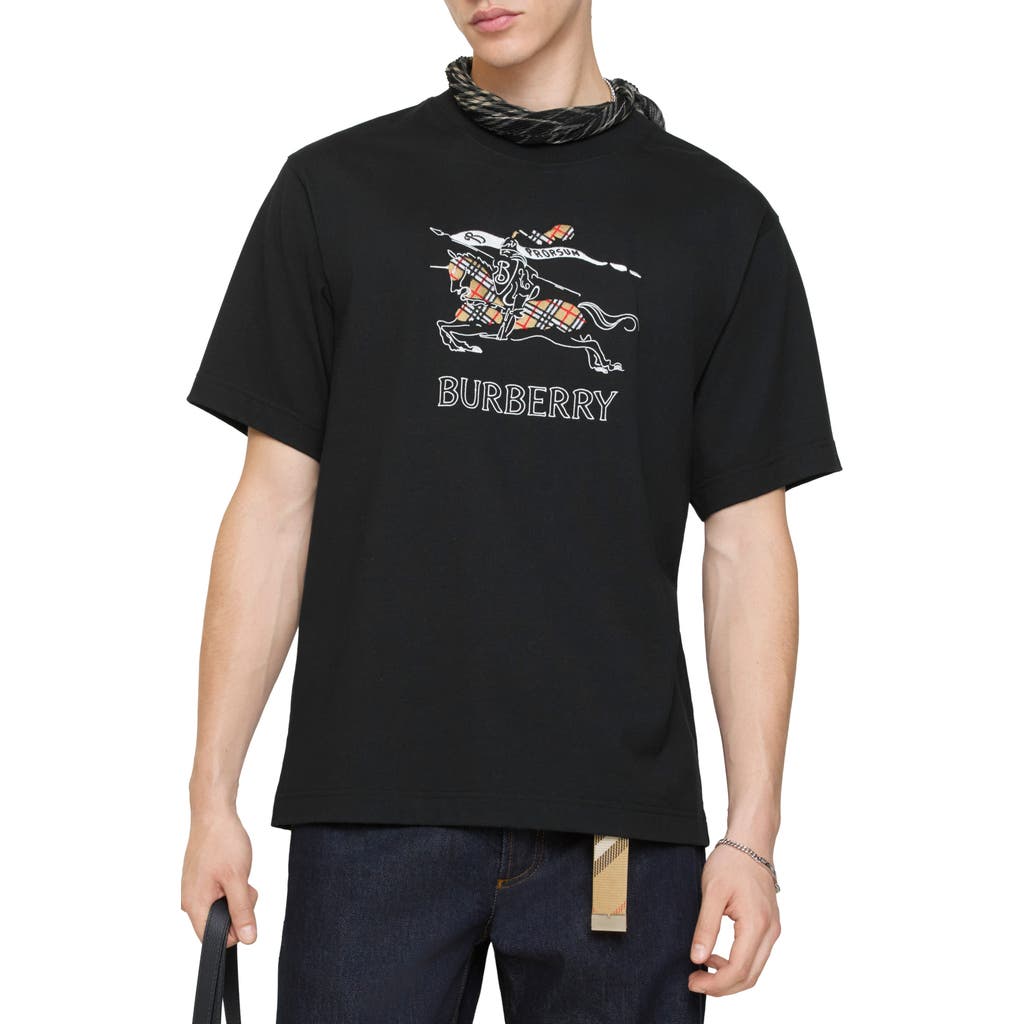 Burberry Equestrian Knight Cotton T-shirt In Black