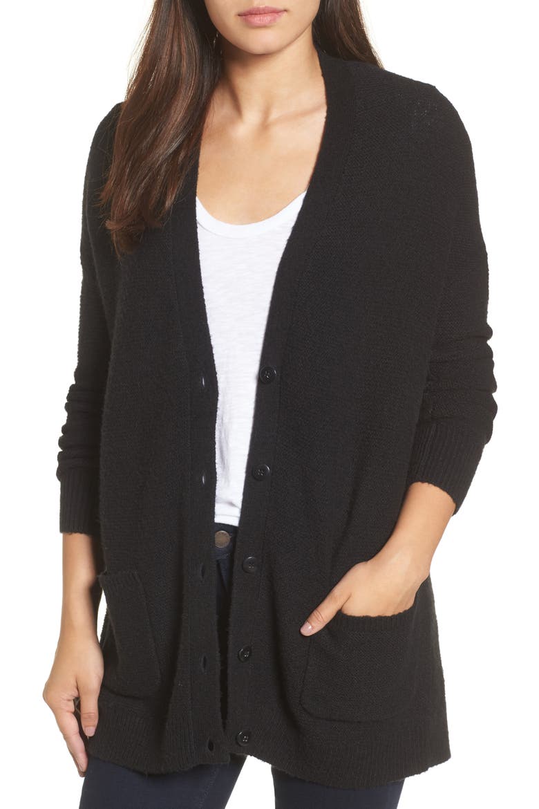 Relaxed Boyfriend Cardigan, Main, color, BLACK