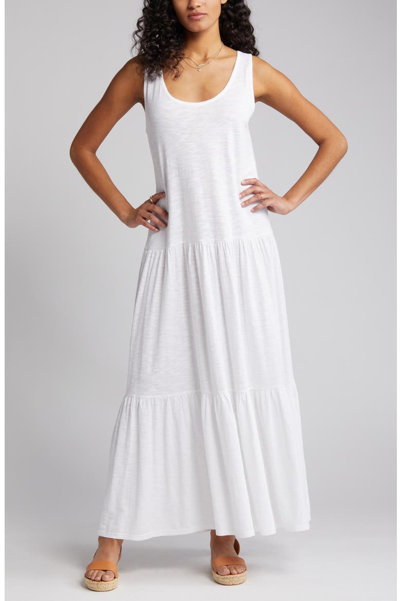 Scoop Neck Tiered Maxi Dress, Alternate, color, WHITE