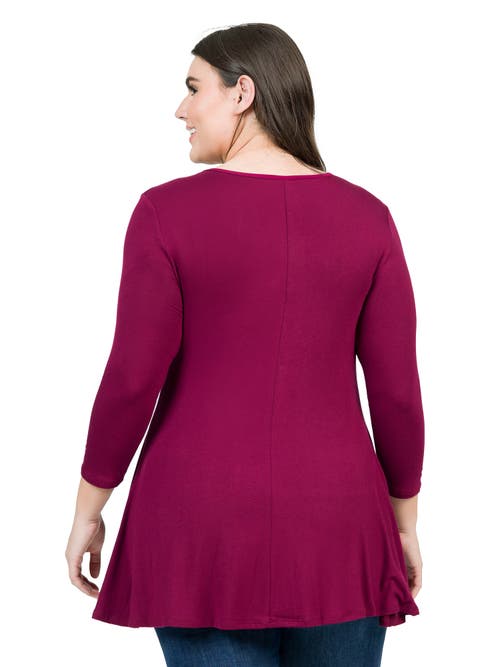 24seven Comfort Apparel Three Quarter Sleeve V-neck Tunic Top In Pink