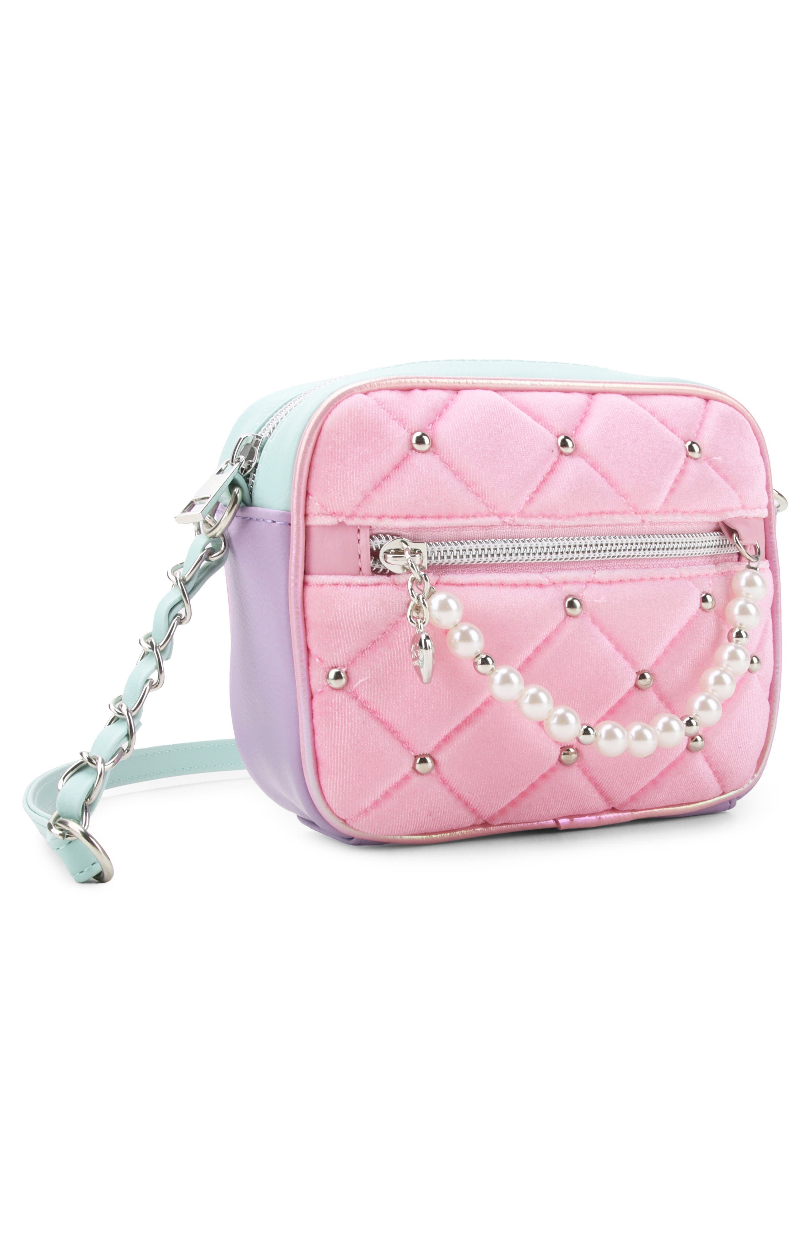 OMG Accessories Kids' Embellished Diamond Quilted Crossbody Bag, Alternate, color, Pink Multi