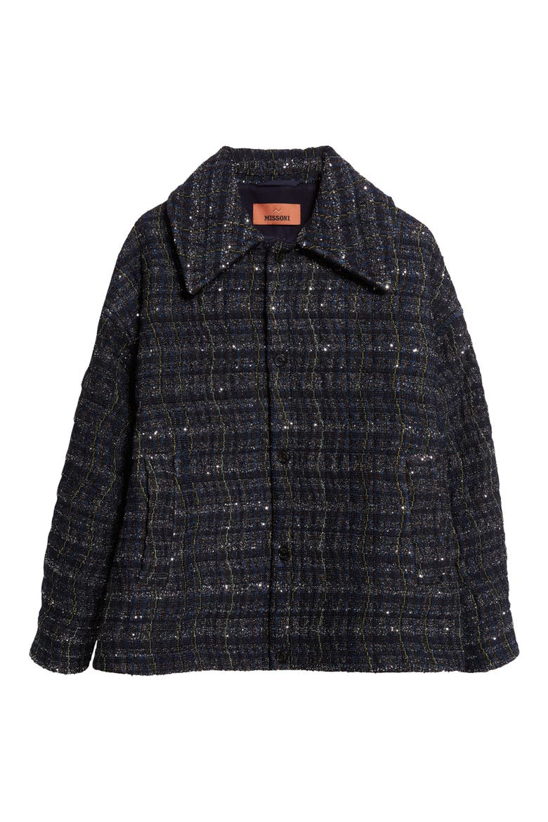 Padded Metallic Wave Check Overshirt, Alternate, color, BLACK AND BLUE