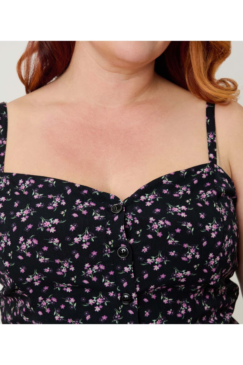Plus Size 1940s Sweetheart Skirted Romper, Alternate, color, Black Ditzy Floral