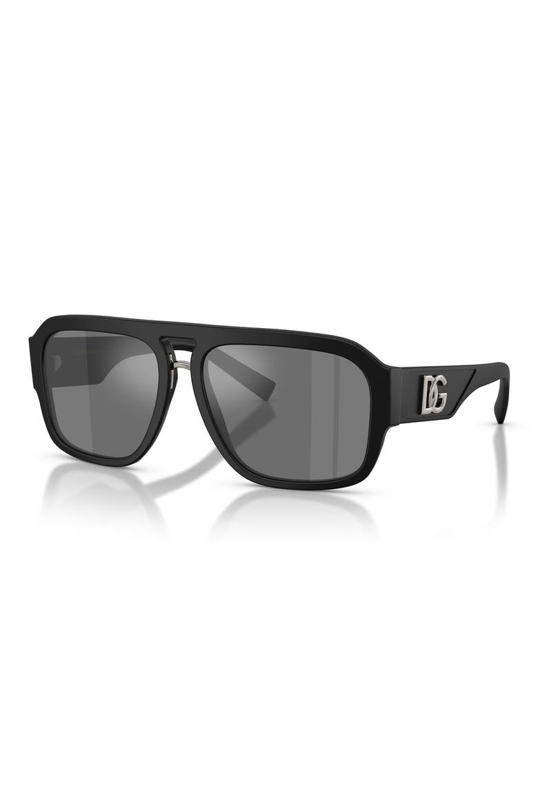 58mm Mirrored Pilot Sunglasses, Alternate, color, MATTE BLACK / GREY BLACK