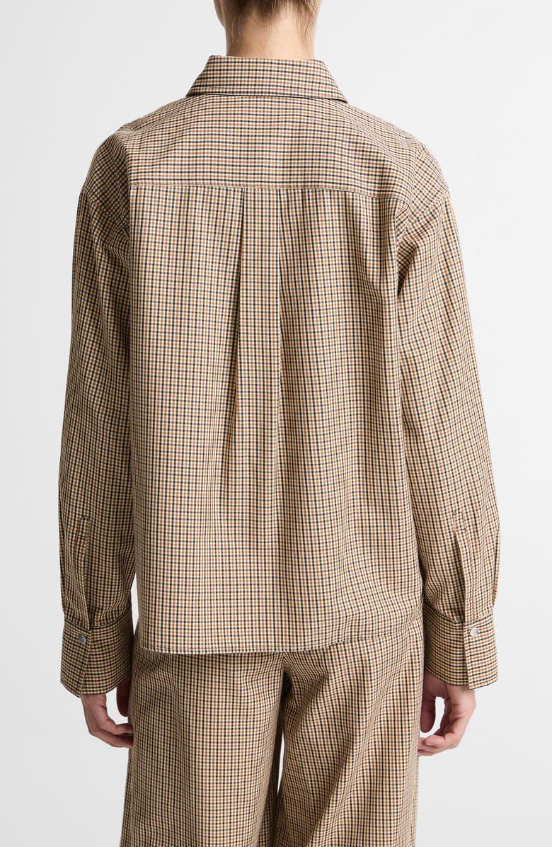 Vince Plaid Oversize Crop Cotton Blend Snap-Up Shirt, Alternate, color, Light Wheatstone Check