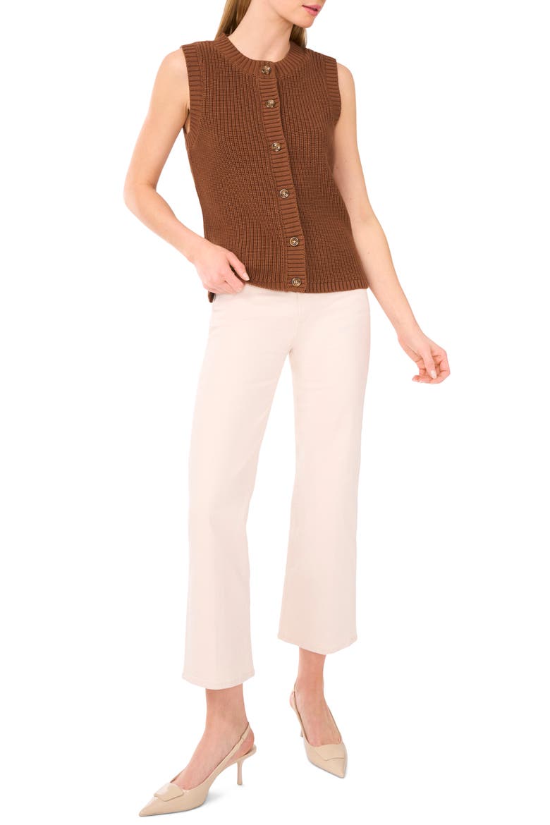 Sleeveless Cotton Cardigan, Alternate, color, RICH COGNAC
