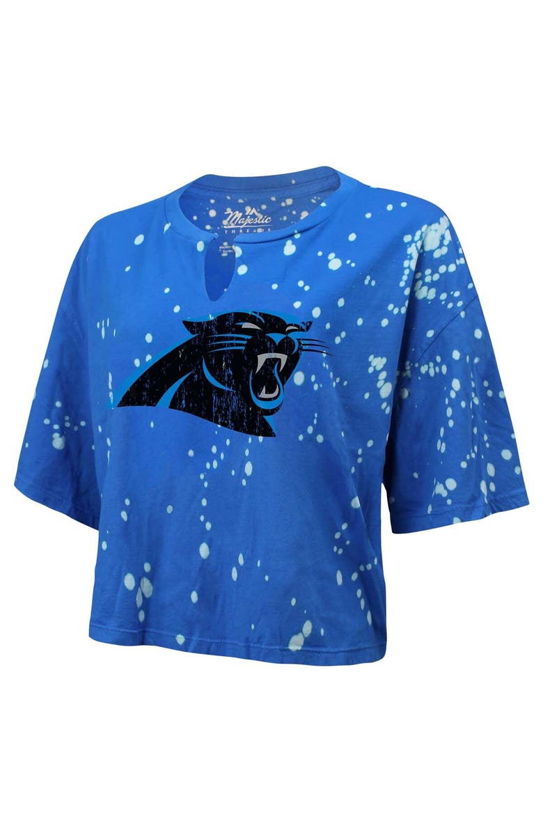 Majestic Threads Women's Majestic Threads Blue Carolina Panthers Bleach Splatter Notch Neck Crop T-Shirt, Alternate, color, 