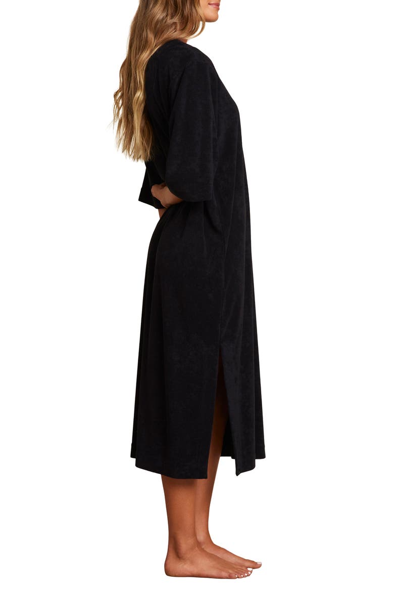 Cozy Terry® Double V Caftan Nightgown, Alternate, color, BLACK
