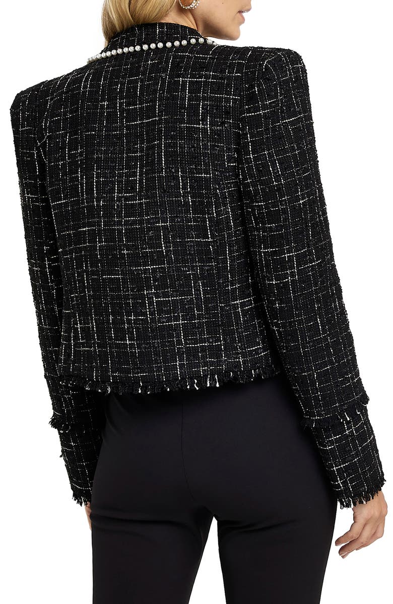 River Island Faux Pearl Crop Bouclé Blazer, Alternate, color, 