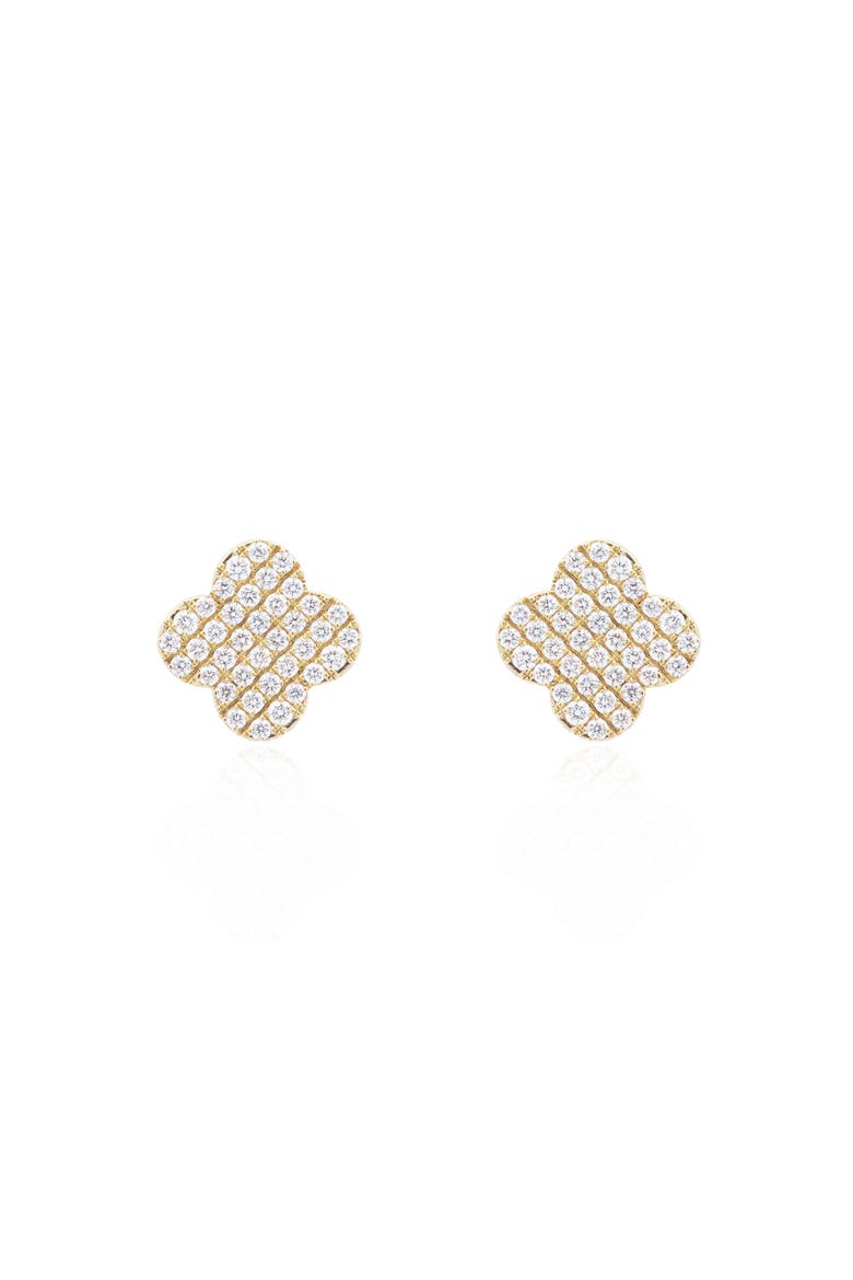 Diamond Clover Stud Earrings, Alternate, color, Yellow Gold