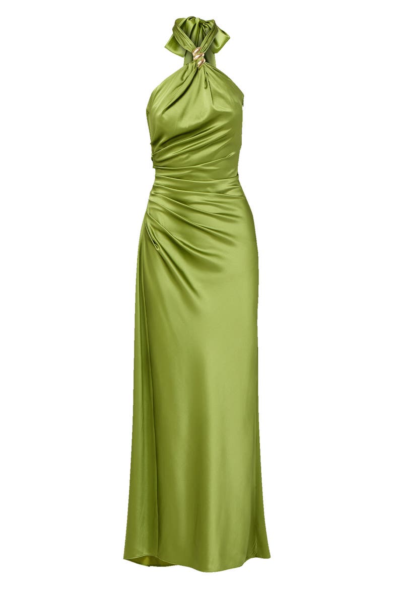 Izaren Halter Neck Silk Blend Dress, Alternate, color, CACTUS