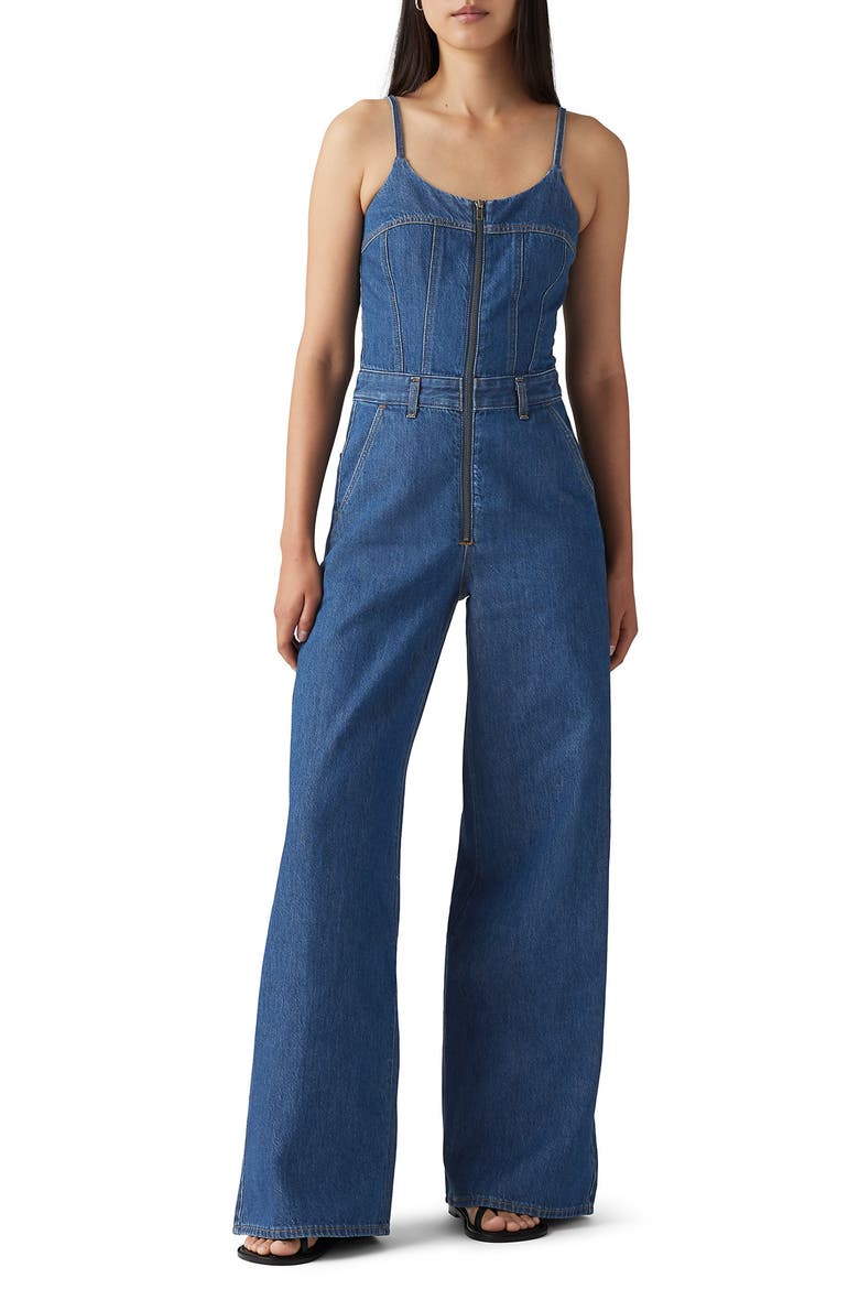 Bustier Zip Denim Jumpsuit, Main, color, SMASHING