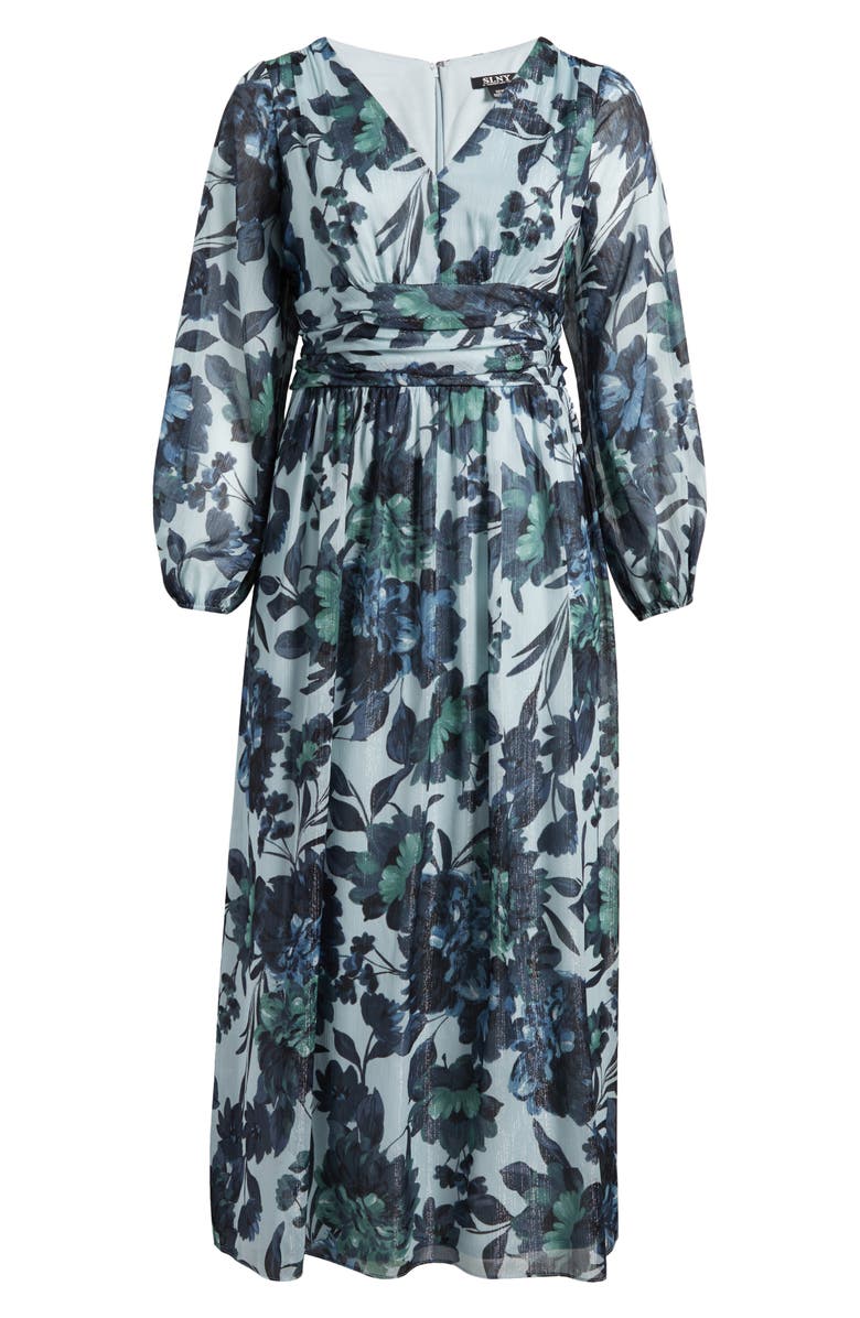 SL FASHIONS Floral Long Sleeve Chiffon Maxi Dress, Alternate, color, Black Multi