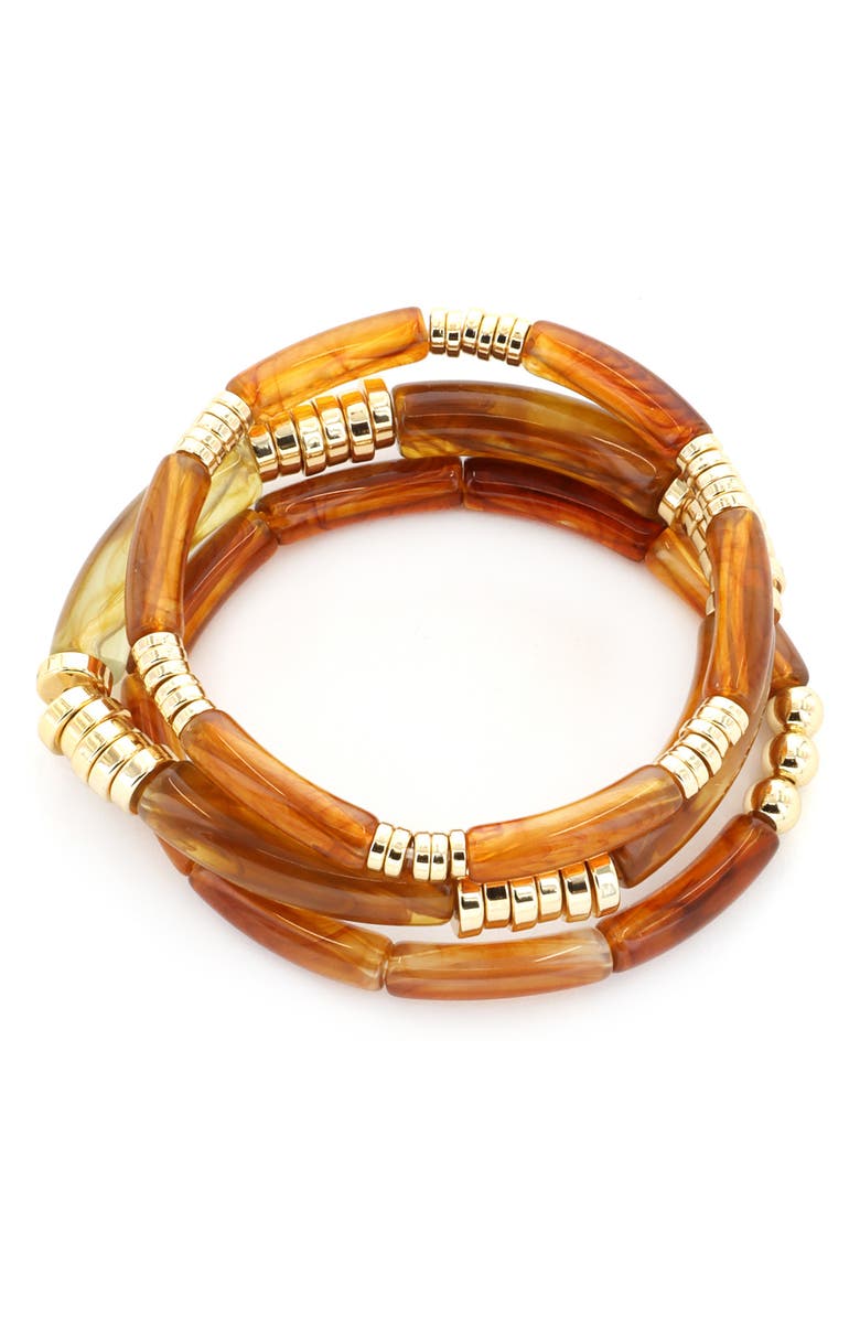 Panacea Set of 3 Brown Acrylic Beaded Stretch Bracelets, Main, color,