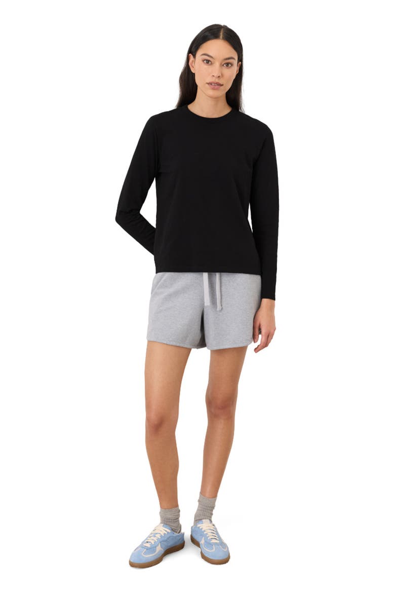 Organic Cotton Soft-Slub Essential Crewneck Long Sleeve Tee, Main, color, Black