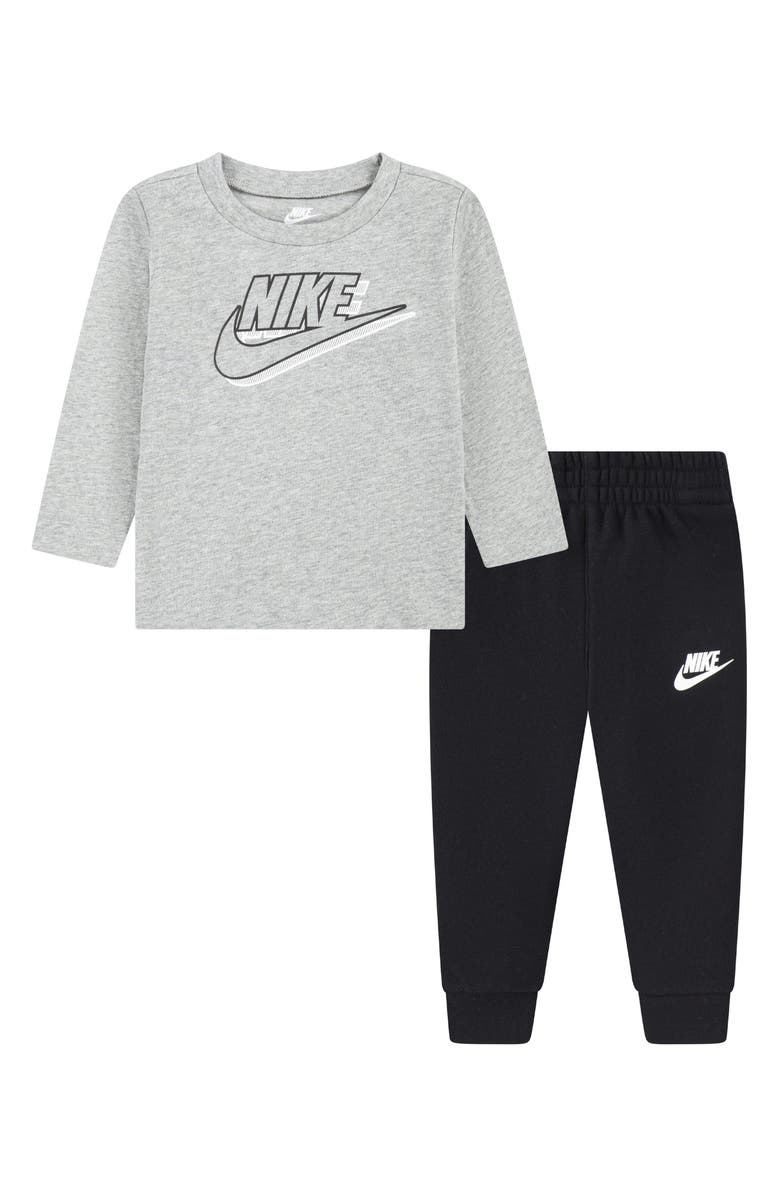 Nike Swoosh Long Sleeve T-Shirt & Joggers Set, Main, color, Black