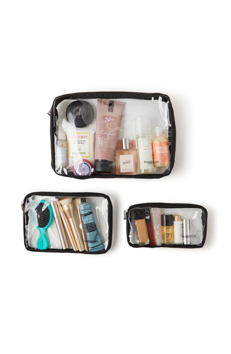 BAGGALLINI Clear Travel Pouches 3 Piece Set, Alternate, color, Midnight Blossom