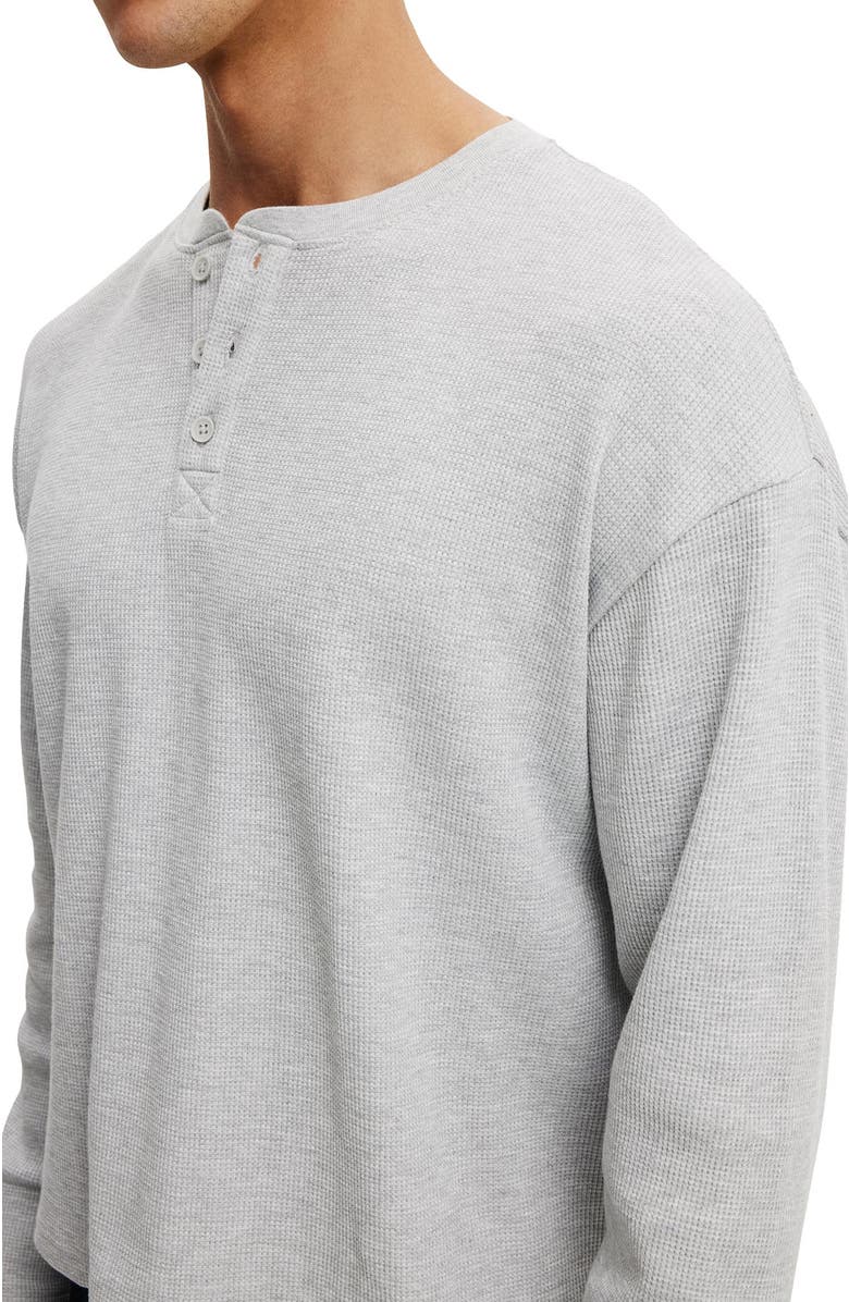Cotton On Men's Relaxed Fit Textured Henley Long Sleeve, Alternate, color, Grey Marle Waffle
