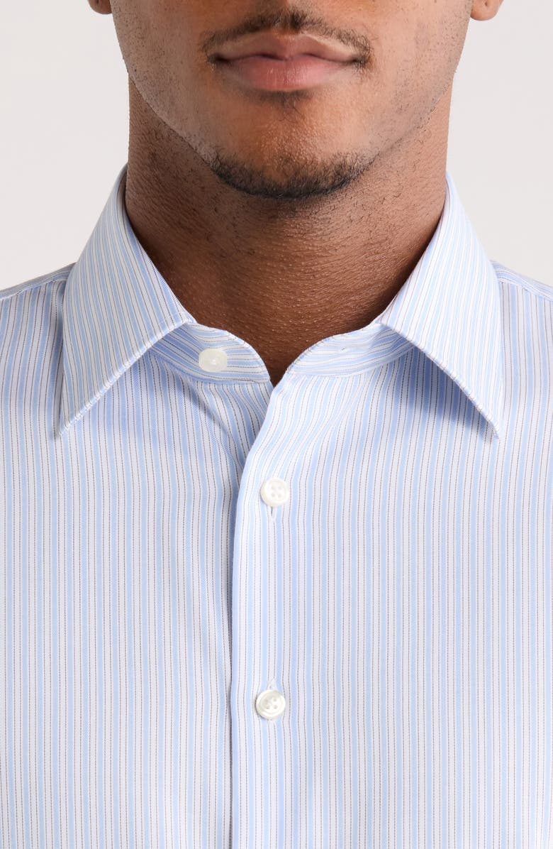 Nordstrom Trim Fit Stripe Premium Non Iron Cotton Button-Up Shirt, Alternate, color, Blue Marine Stripe