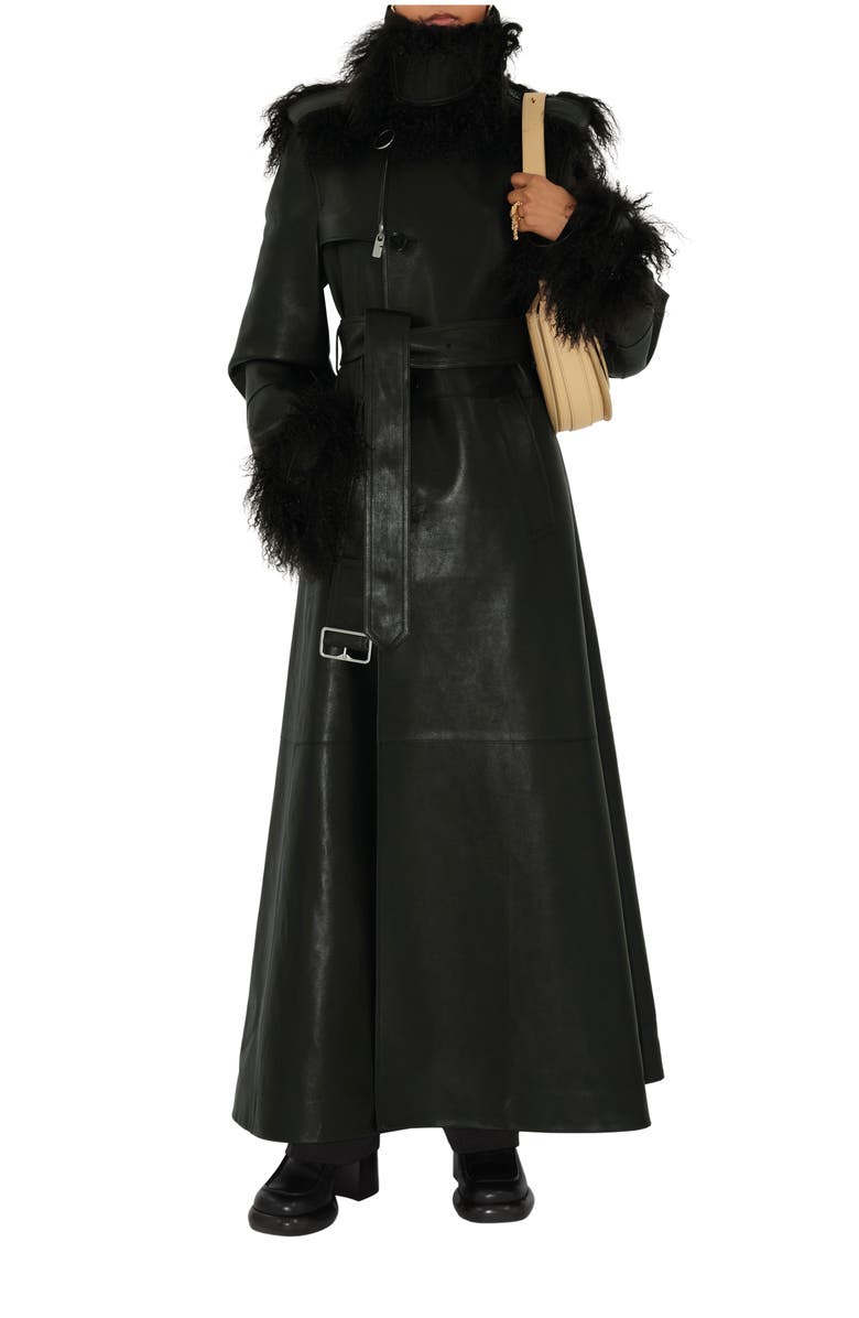 Burberry Long Leather Trench Coat, Main, color, 