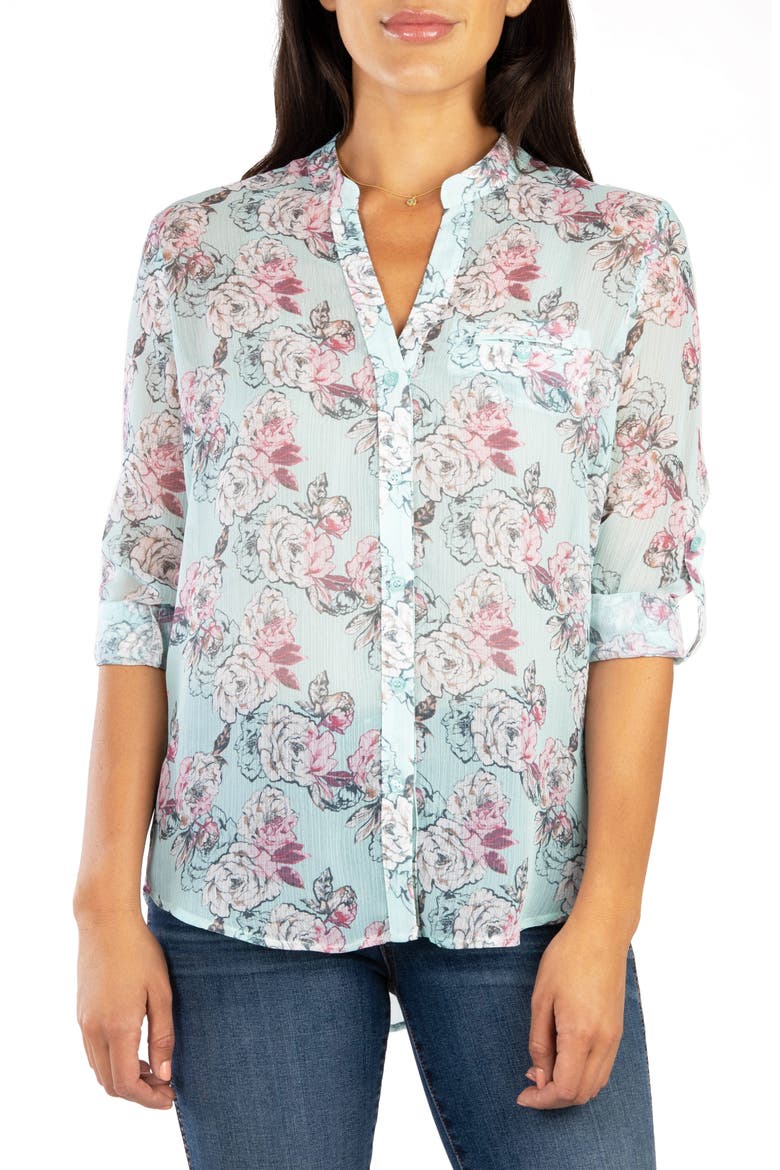 Jasmine Chiffon Button-Up Shirt, Main, color, GRASSE AQUA