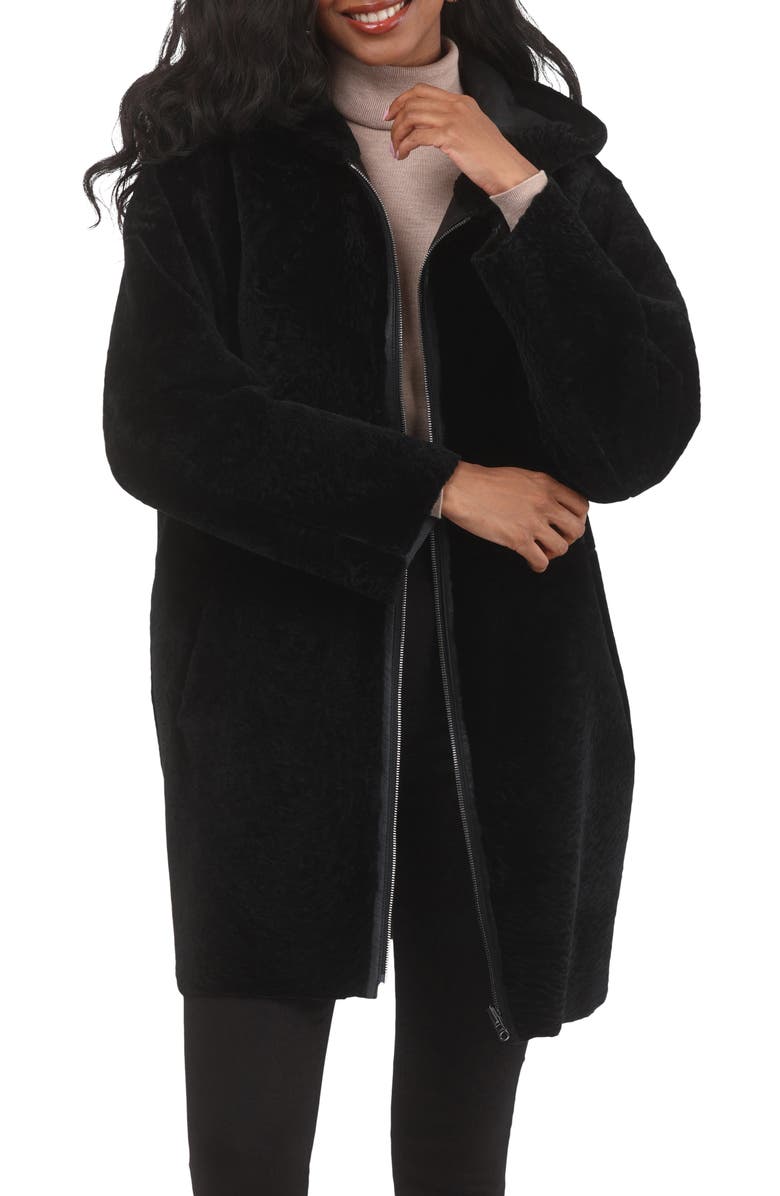 GORSKI Reversible Textured Genuine Shearling Jacket, Alternate, color, Black/Black