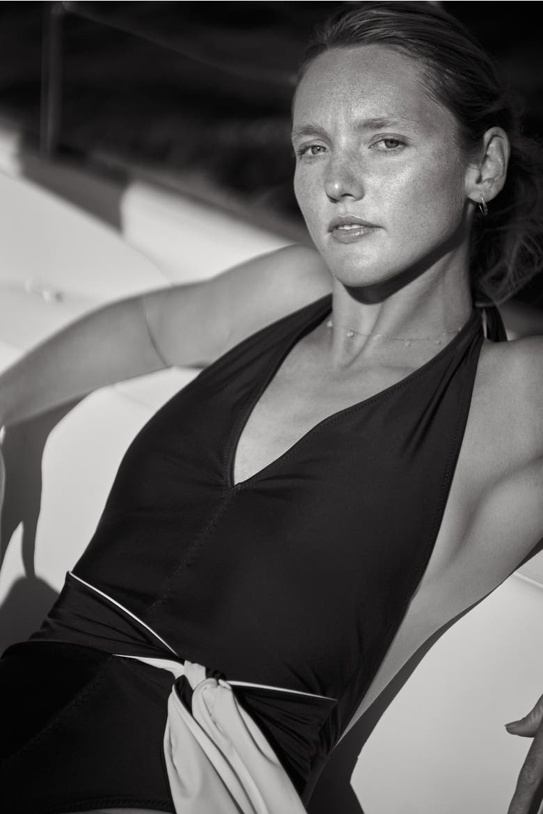 The Tie Front One Piece, Alternate, color, Black