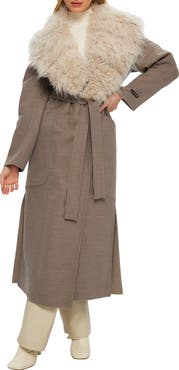 GORSKI Double Face Wool And Cashmere Coat with Detachable Genuine Shearling Collar with Belt