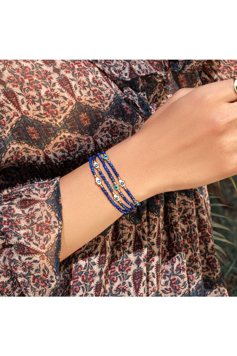 Women's Lapis Enamel Evil Eye Hamsa Bracelet - Wise Belief, Alternate, color, Blue/white/gold