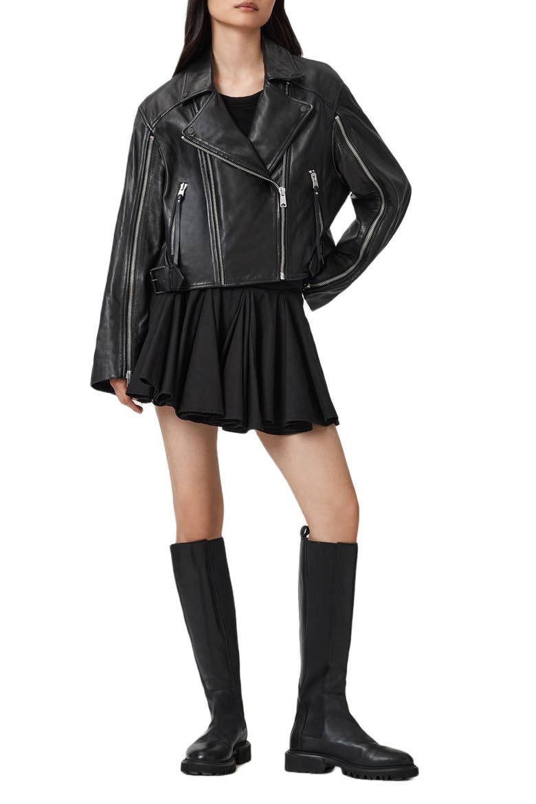 Masone Leather Biker Jacket, Alternate, color, BLACK