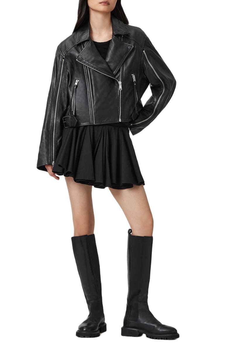 AllSaints Masone Leather Biker Jacket, Alternate, color, Black