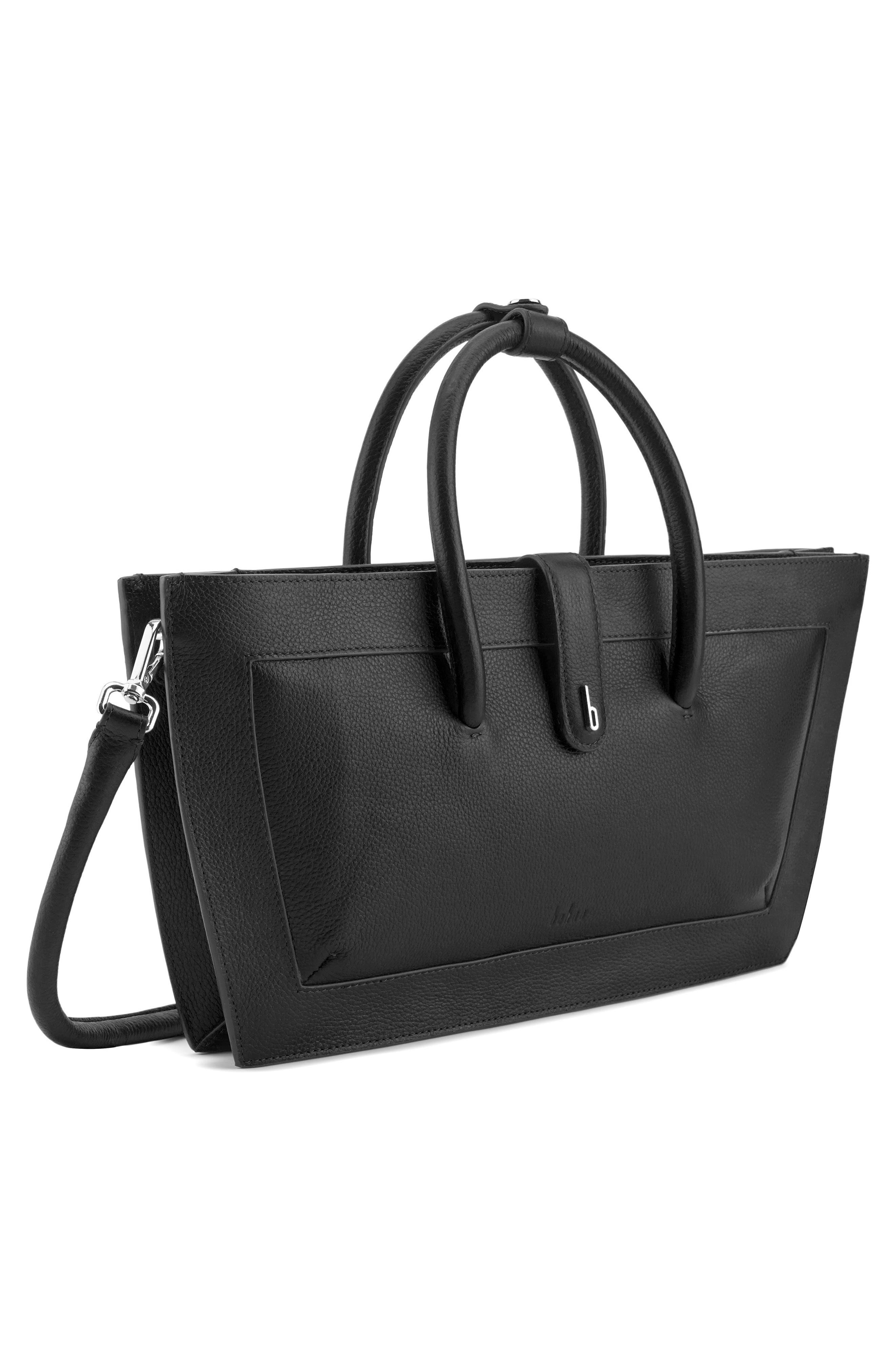 behno Frida Leather Baguette Top Handle Bag, Alternate, color, Black
