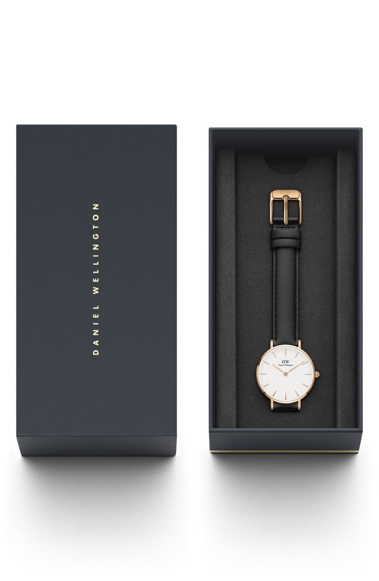 Daniel Wellington Classic Petite Leather Strap Watch, 28mm, Alternate, color, Black/ White/ Rose Gold