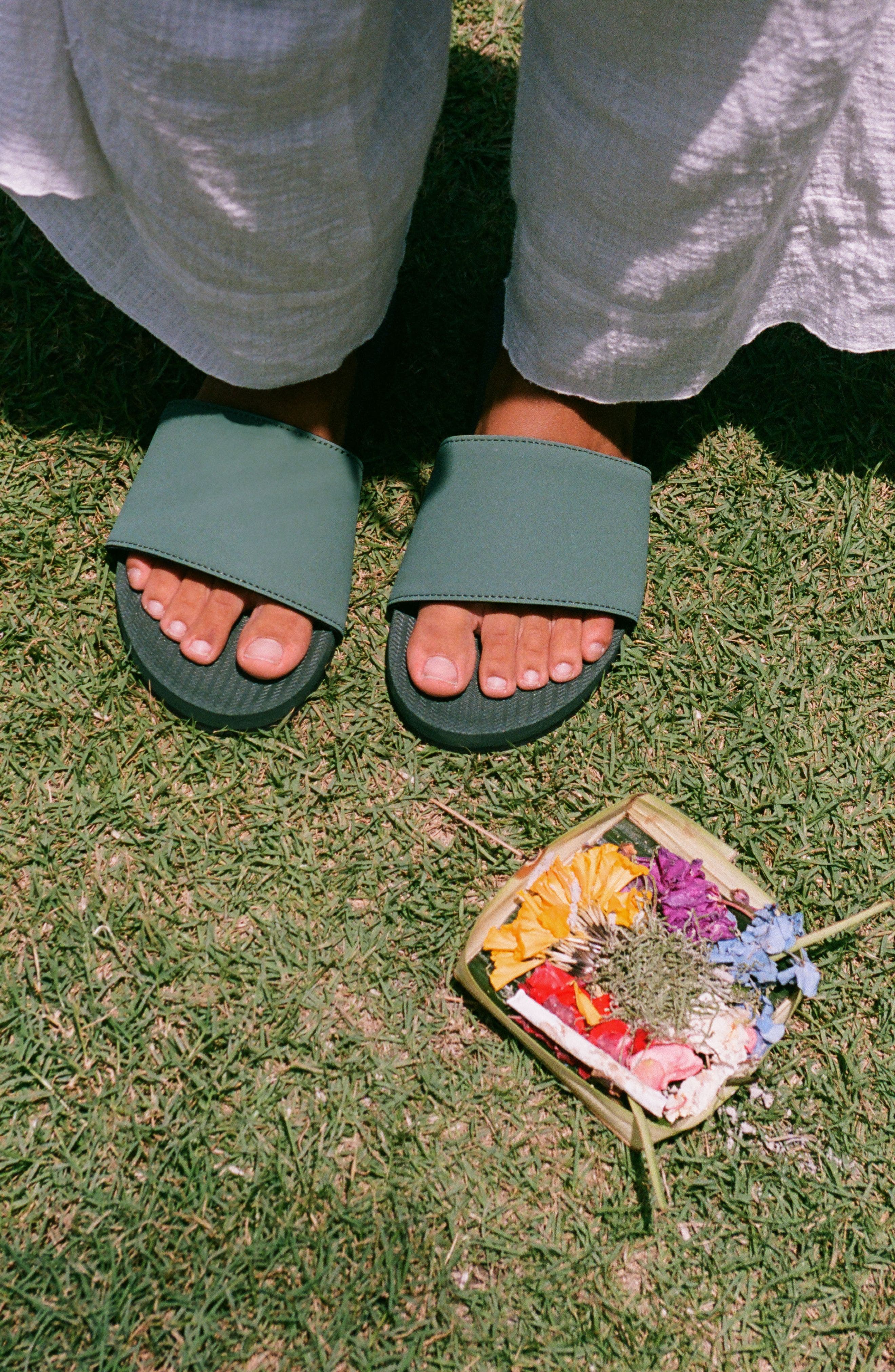 Responsibly-Made Tire Sole Slide Sandals, Alternate, color, Leaf