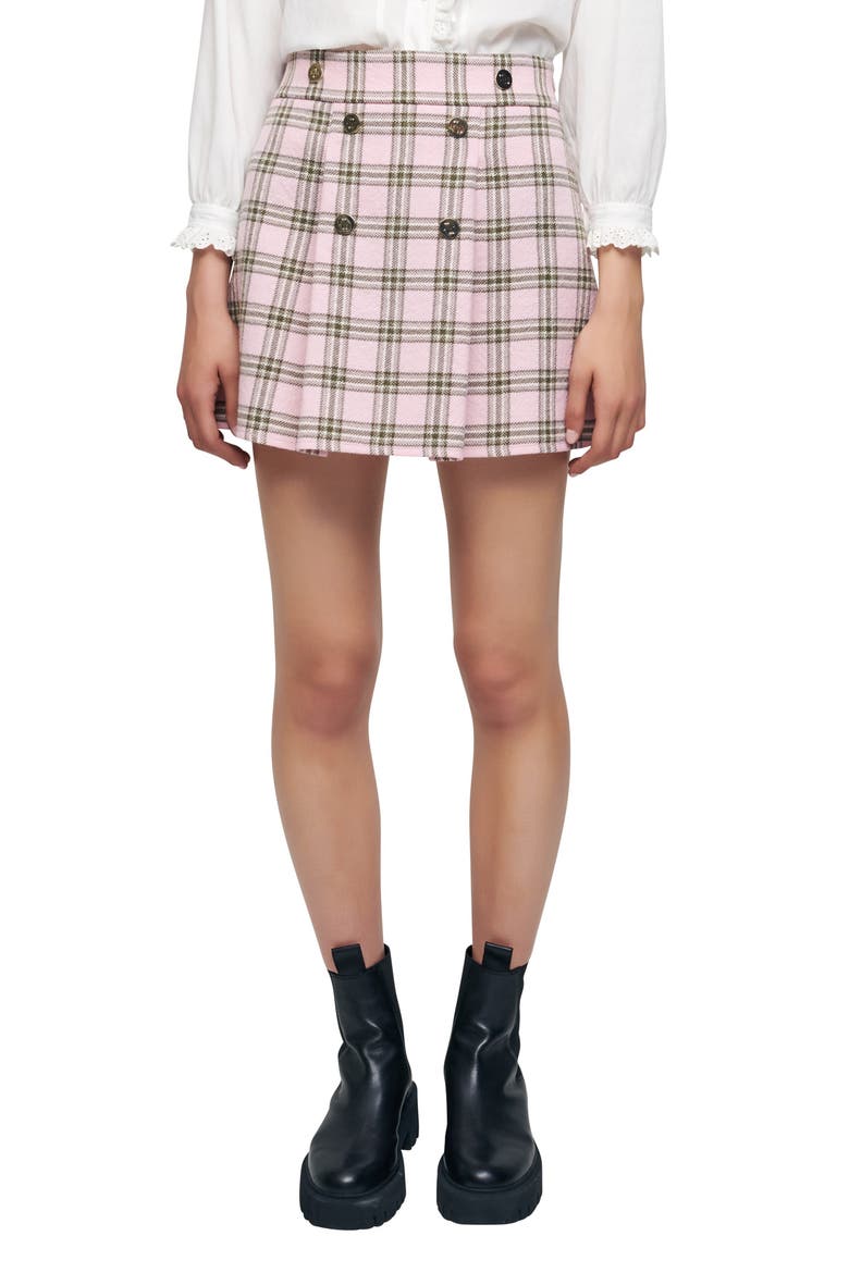 Jalisa Check Virgin Wool Skirt, Main, color, ROSE