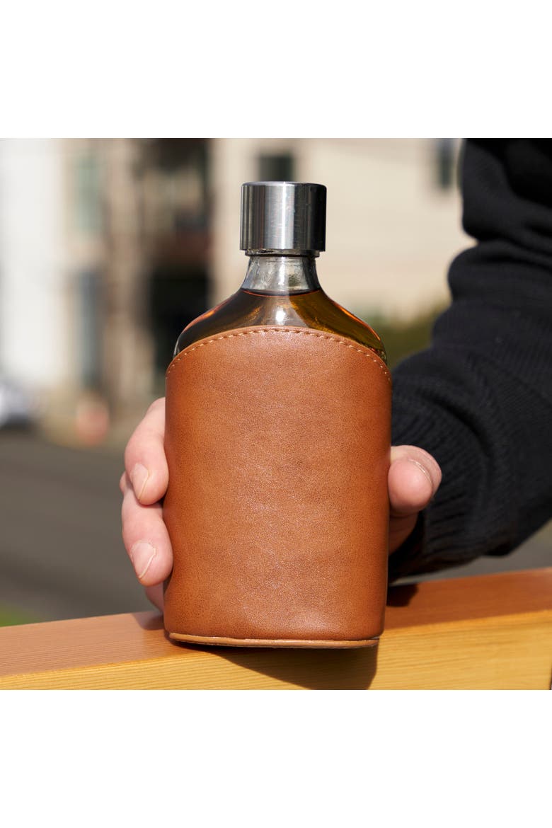 Admiral Parker Leather-Wrapped 7 oz Glass Flask, Alternate, color, Clear