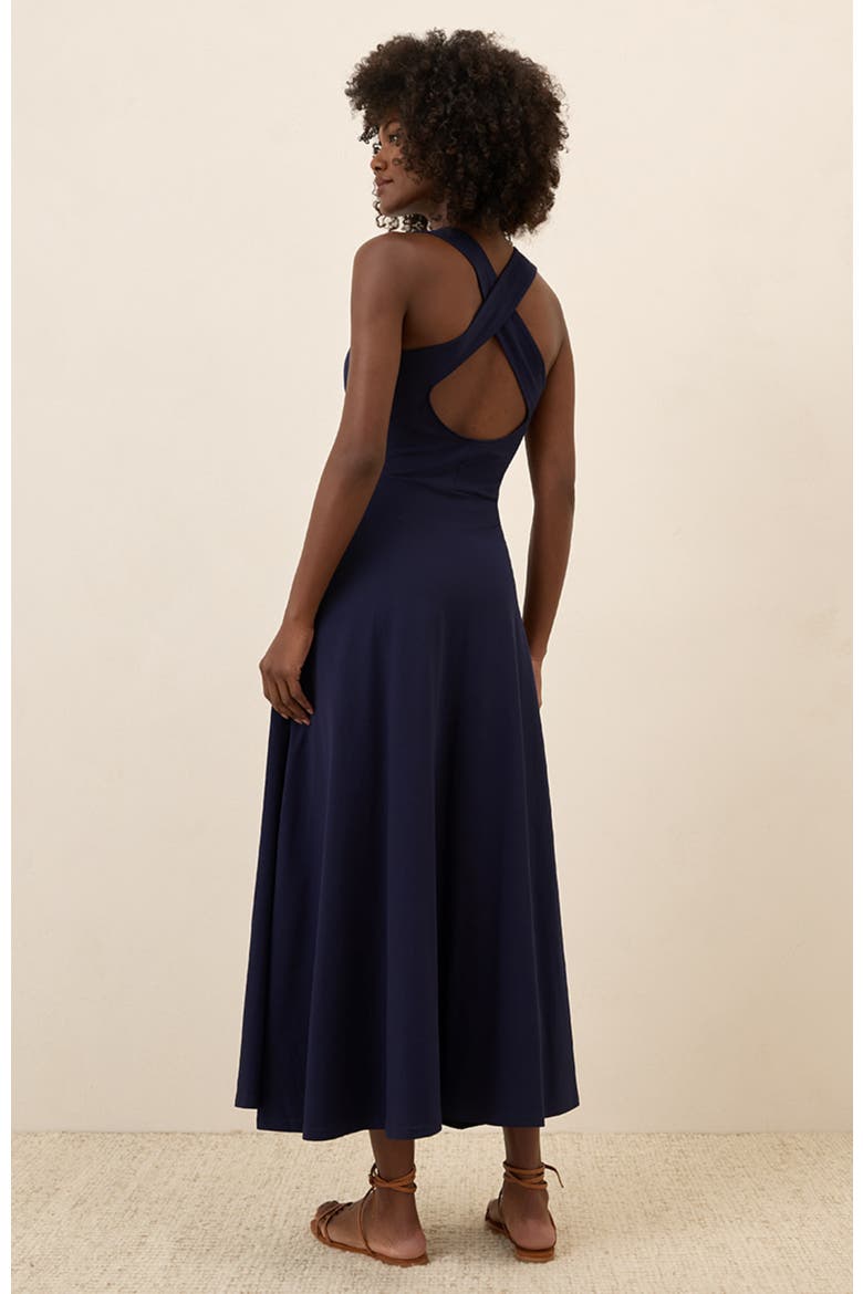 Organic Cotton Fit & Flare Open Back Maxi Dress, Alternate, color, Eclipse