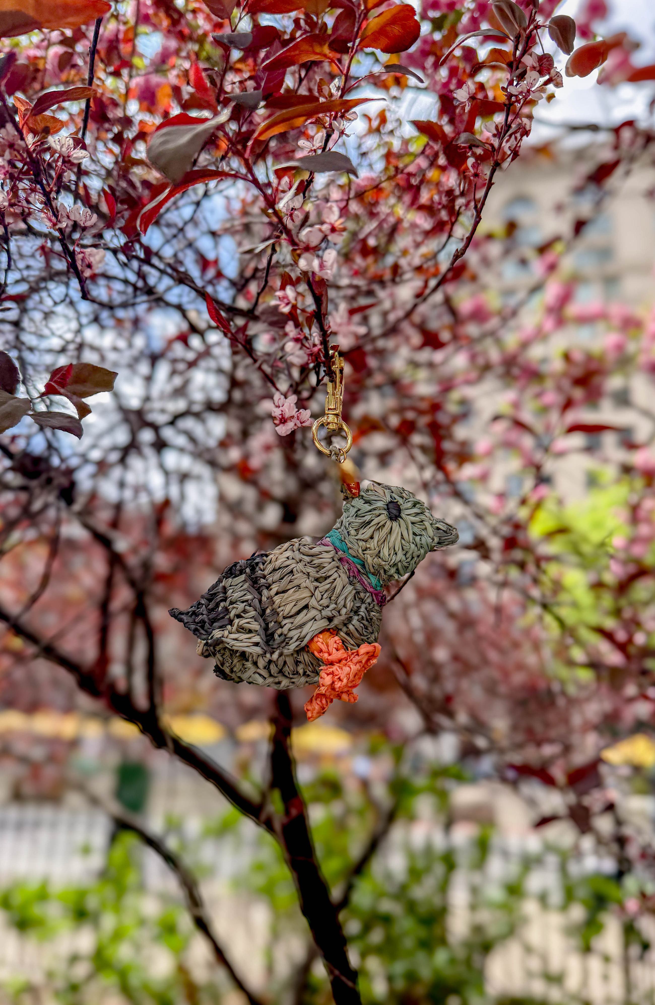 LIKHA NYC Pigeon Raffia Bag Charm, Alternate, color, Grey
