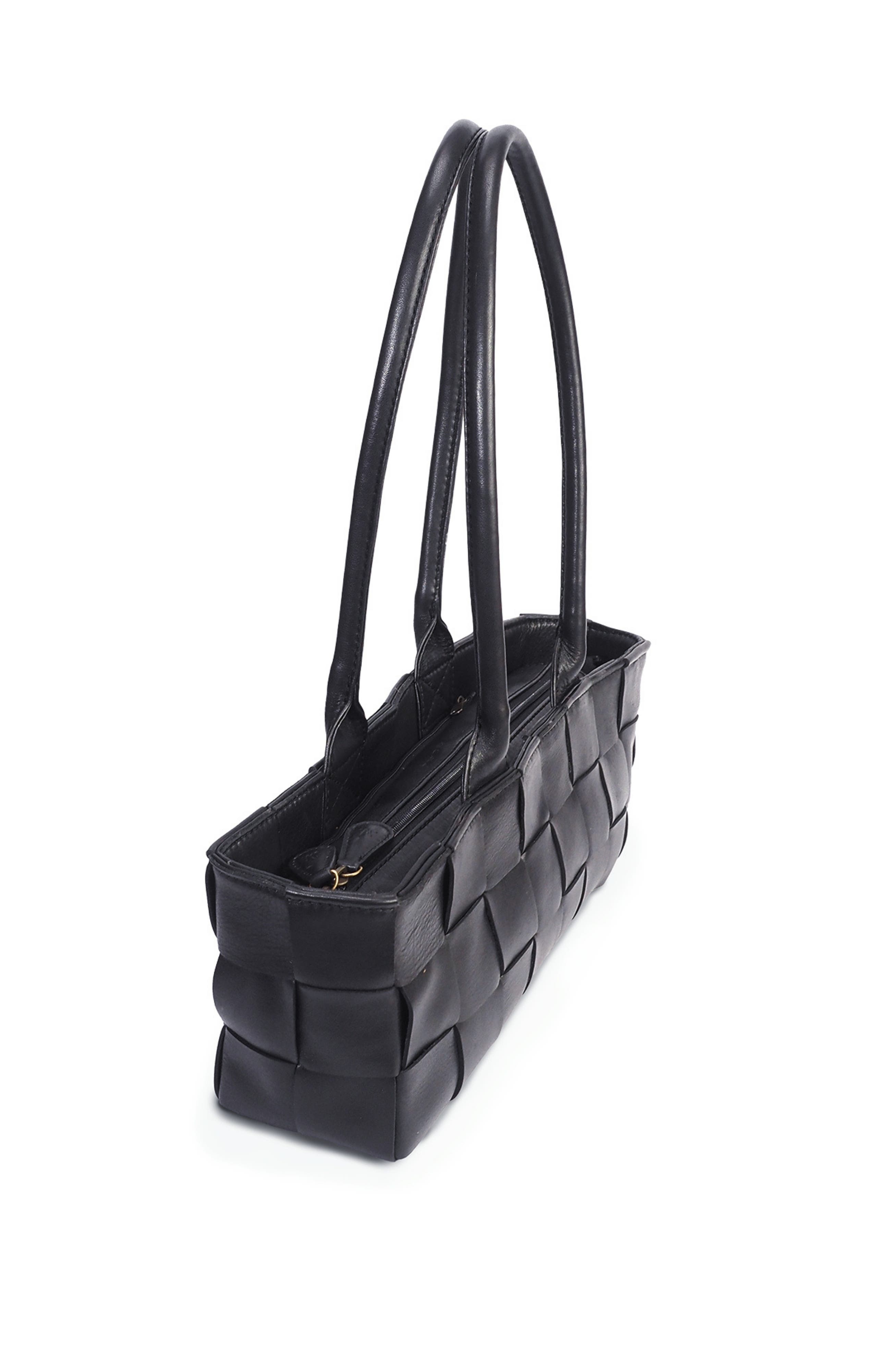 Mandrn Woven Leather Shoulder Bag, Alternate, color, Black