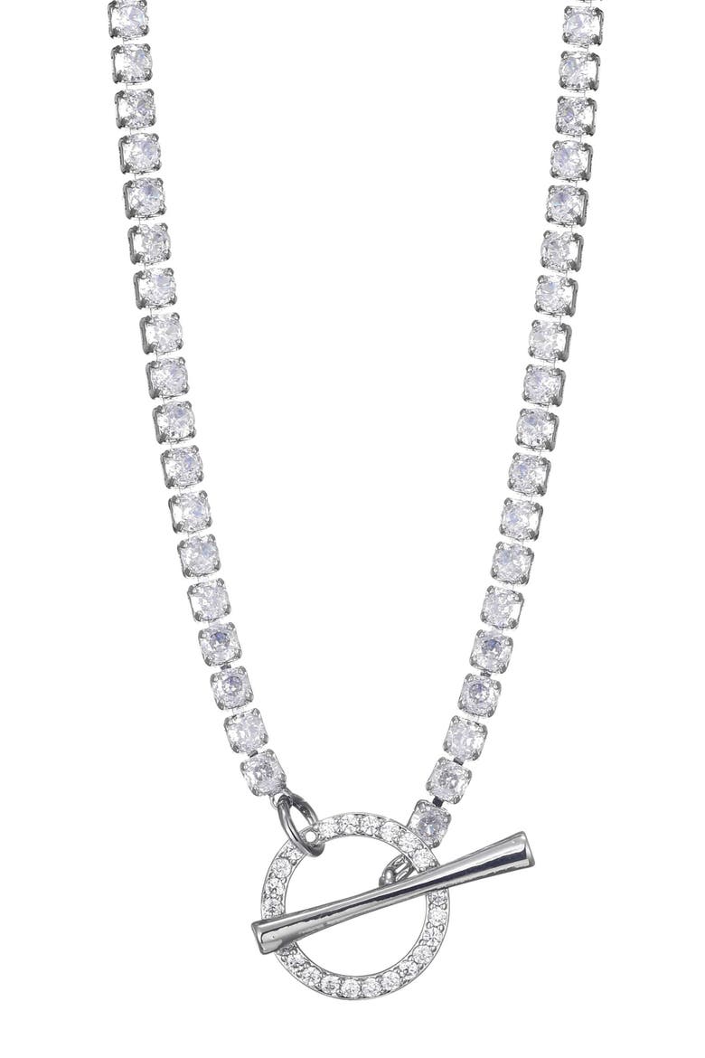 Crystal Toggle Tennis Necklace, Main, color, SILVER