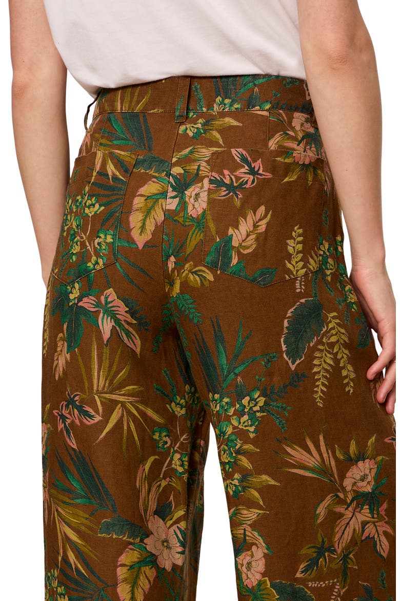 Floral Print Wide Leg Linen Pants, Alternate, color, VINTAGE IVY BROWN