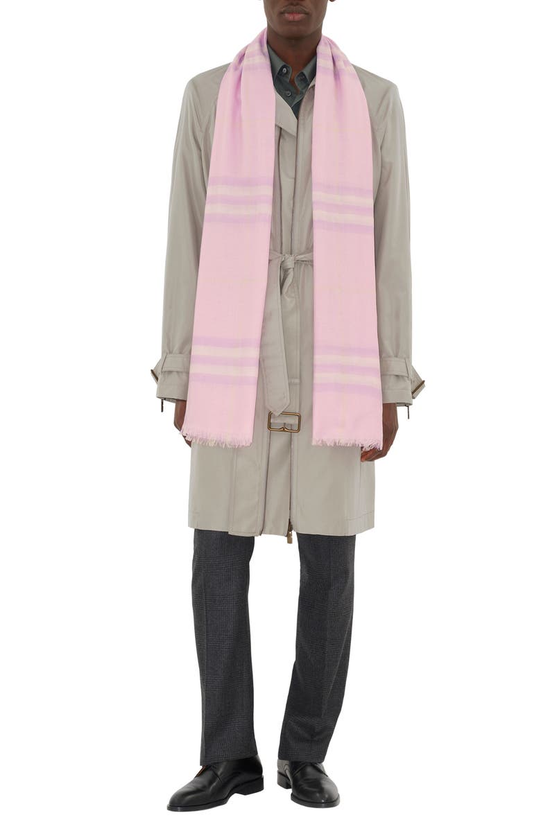 Burberry Giant Check Lightweight Wool Scarf, Alternate, color, Fondant Pink