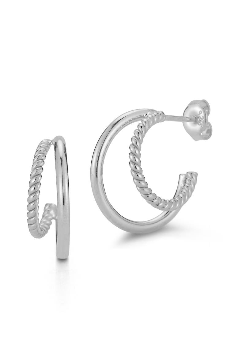 Sterling Silver Double Row Hoop Earrings, Main, color, SILVER